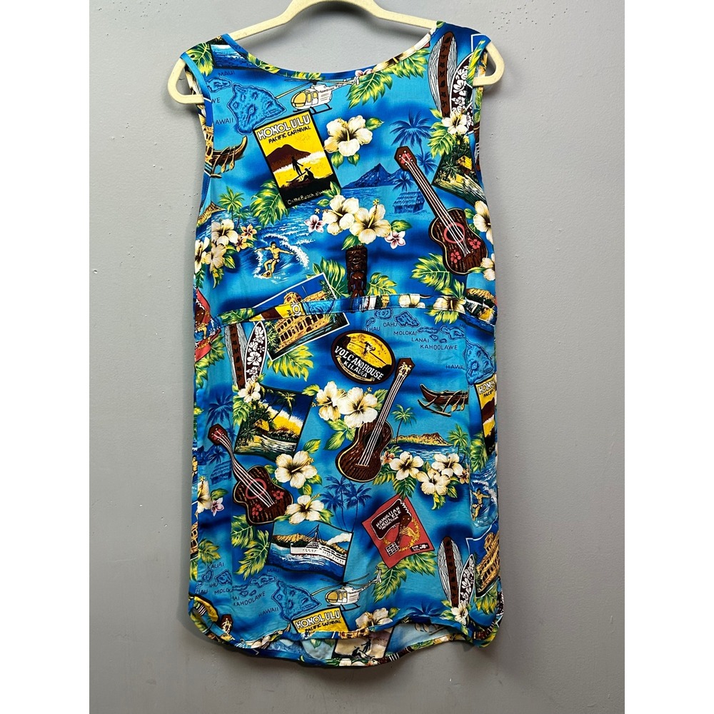 Palmwave Hawaii Womens Tank Dress Blue Hawaiian Print Sleeveless Medium - Picture 2 of 7